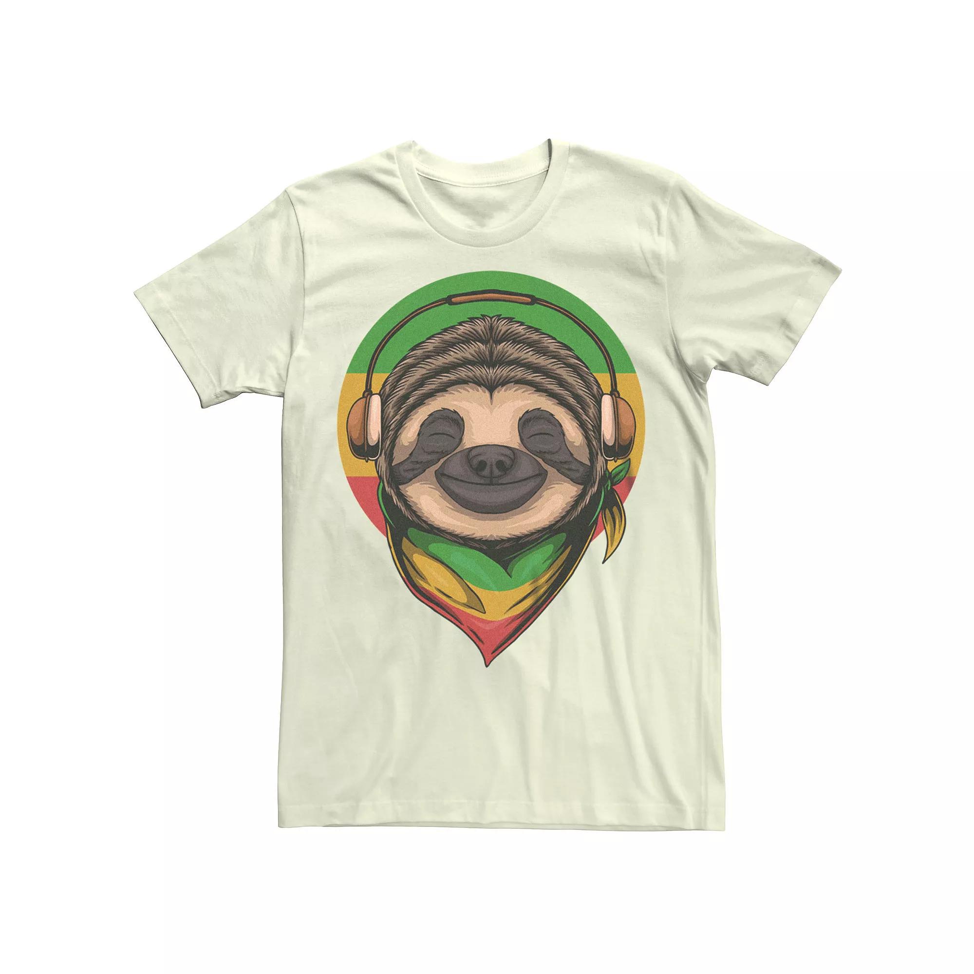 Men's Rasta Sloth Wearing Headphones Graphic Tee, Size: Medium, Natural Product Image