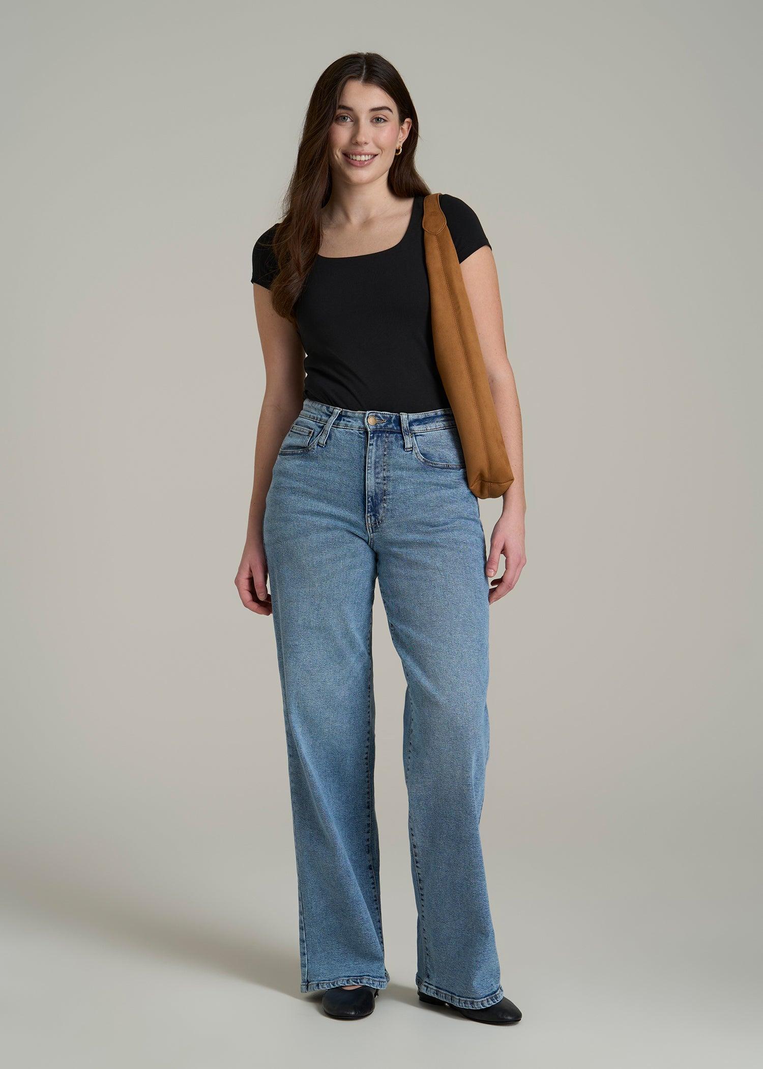 Cotton Blend Short Sleeve Square Neck Bodysuit for Tall Women in Black Female Product Image