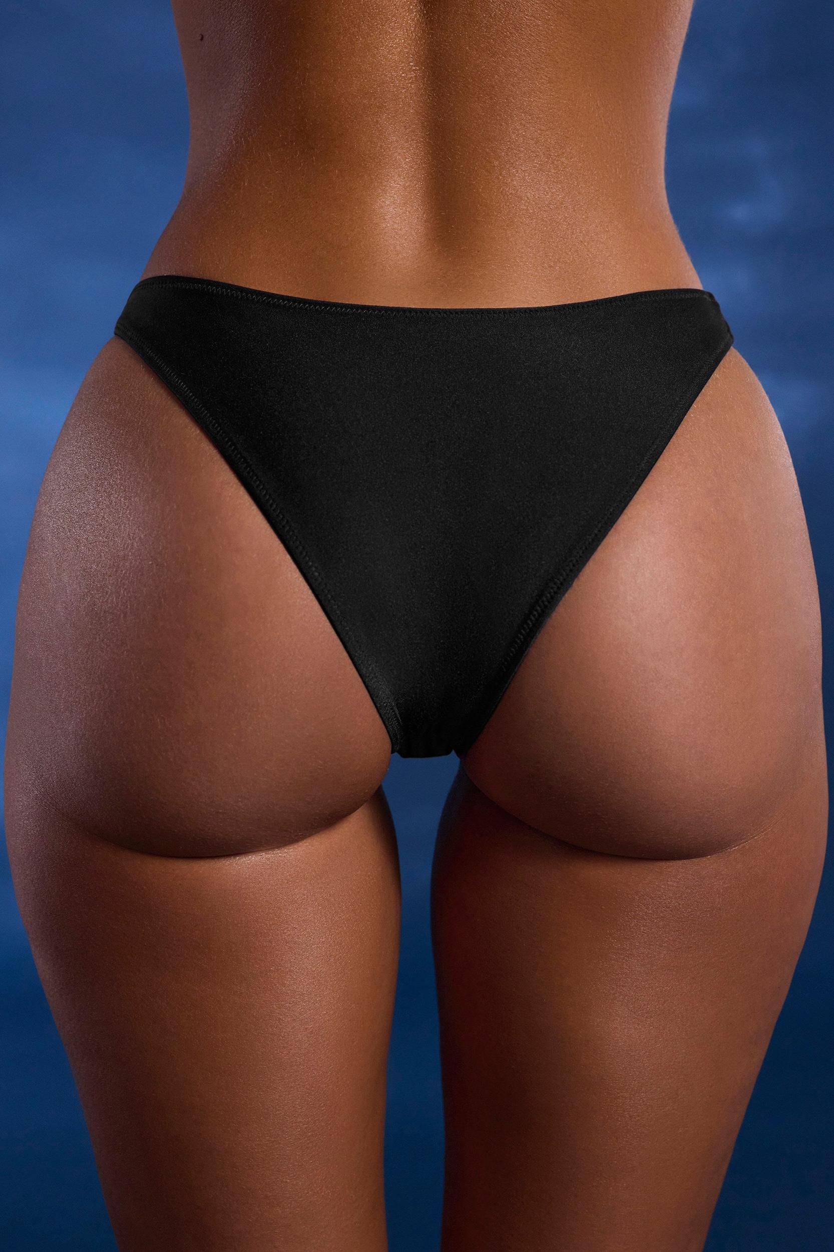 Bead-Embellished High-Leg Cheeky Bikini Bottoms in Black Product Image