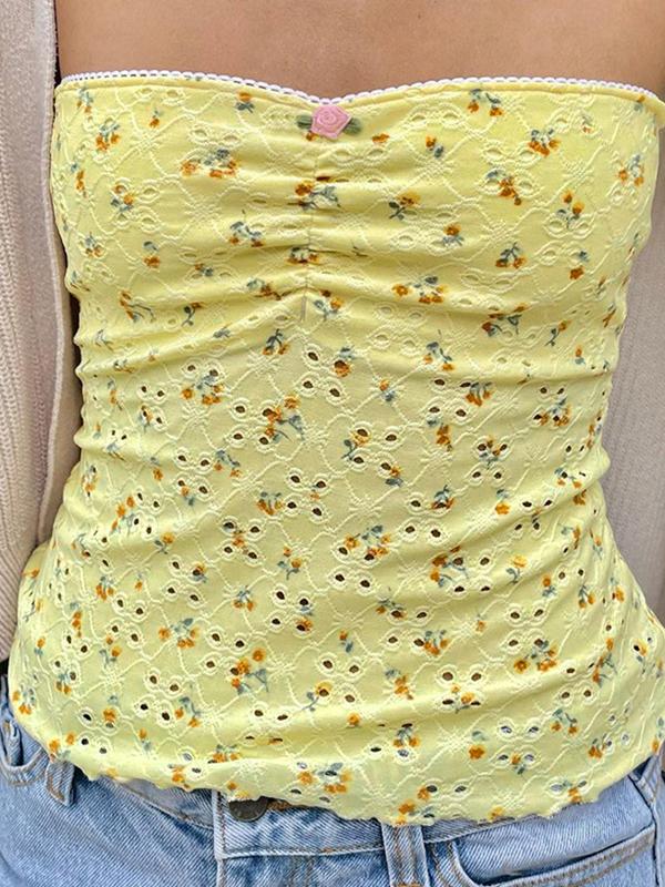 Cut-Out Ruffled Peplum Bandeau Top Product Image