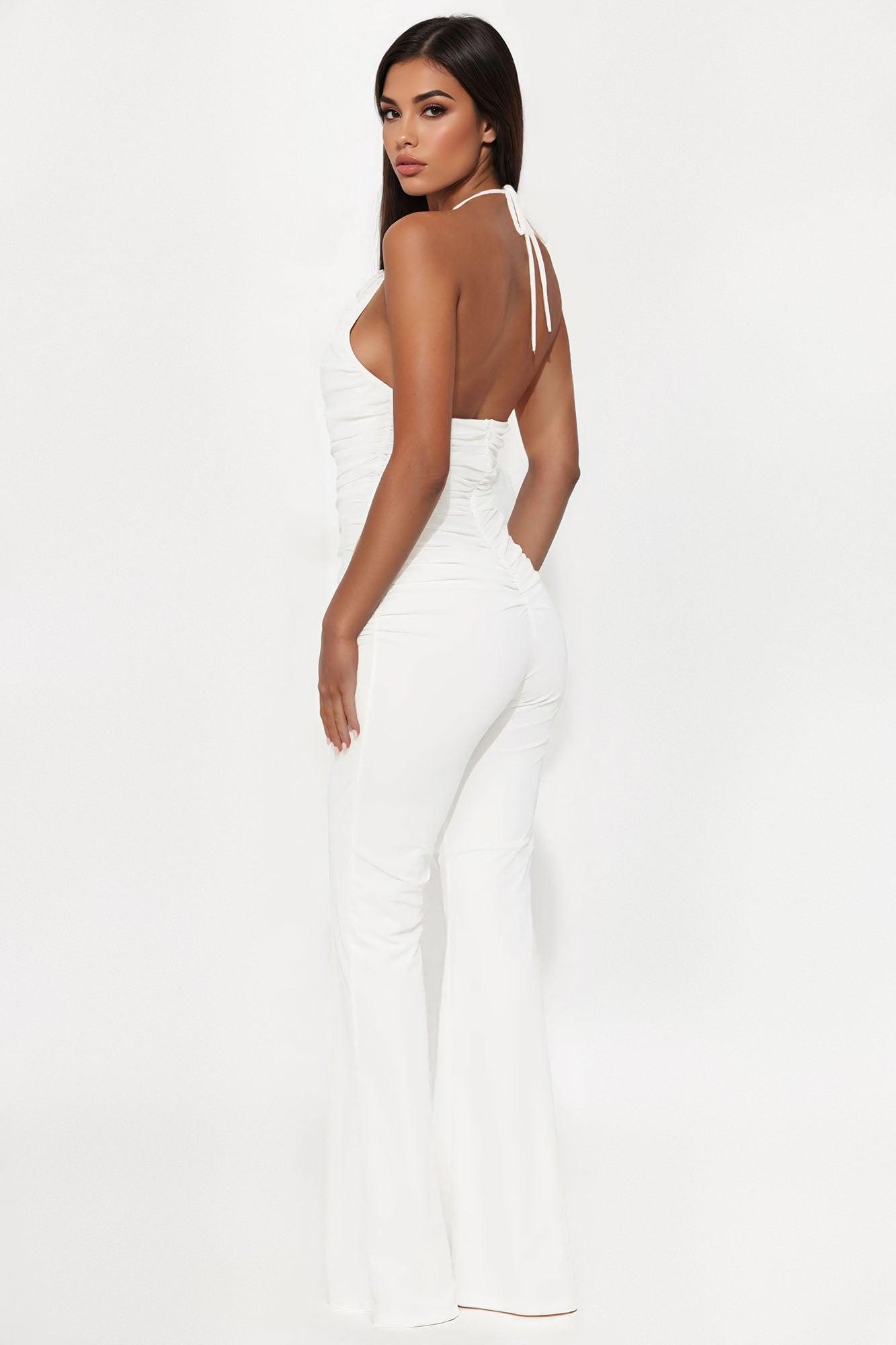 Lucia Floral Applique Mesh Jumpsuit - White Female Product Image