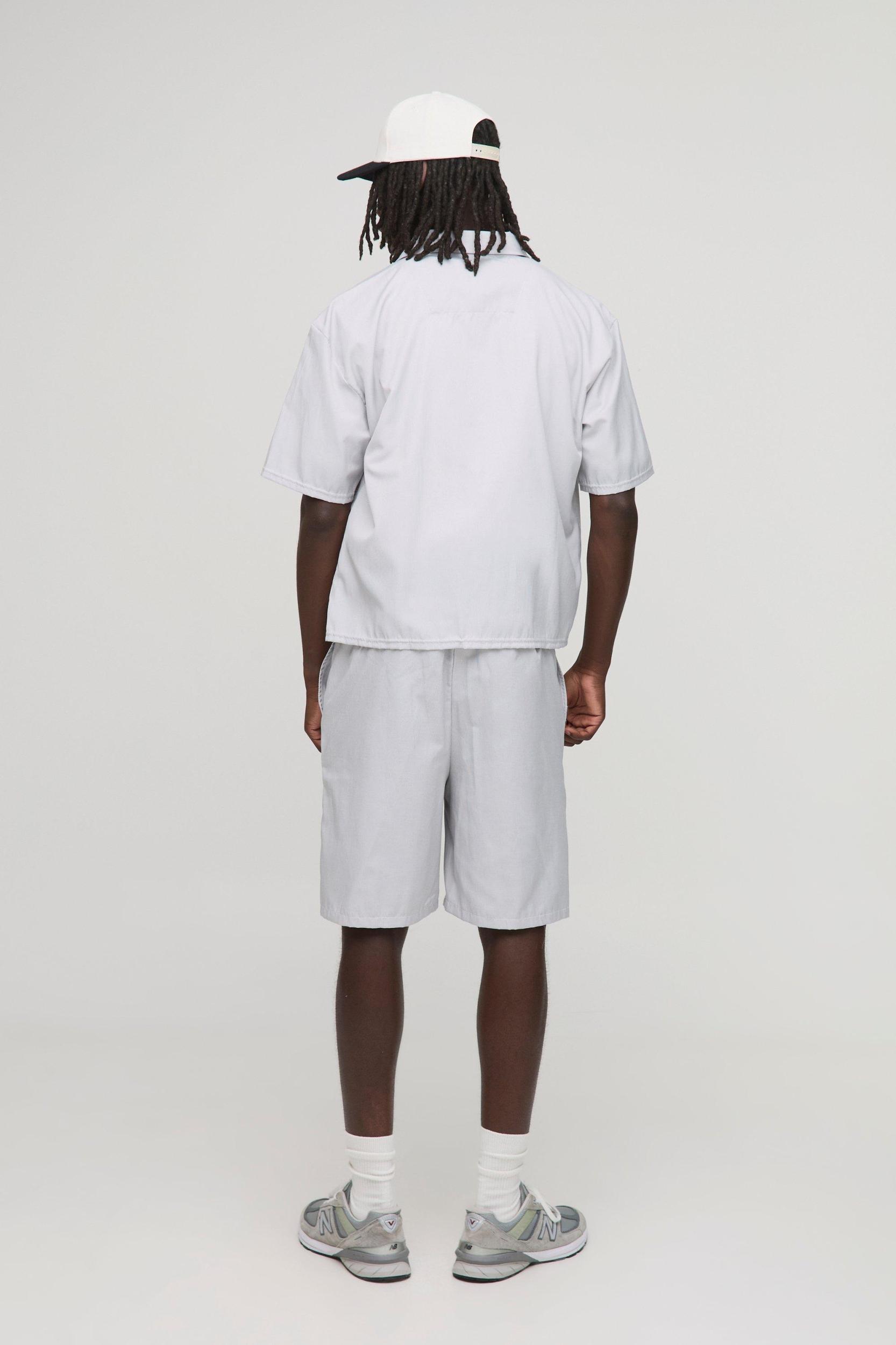 Oversized Boxy Stripe Concealed Placket Shirt & Short Set | boohooMAN USA Product Image