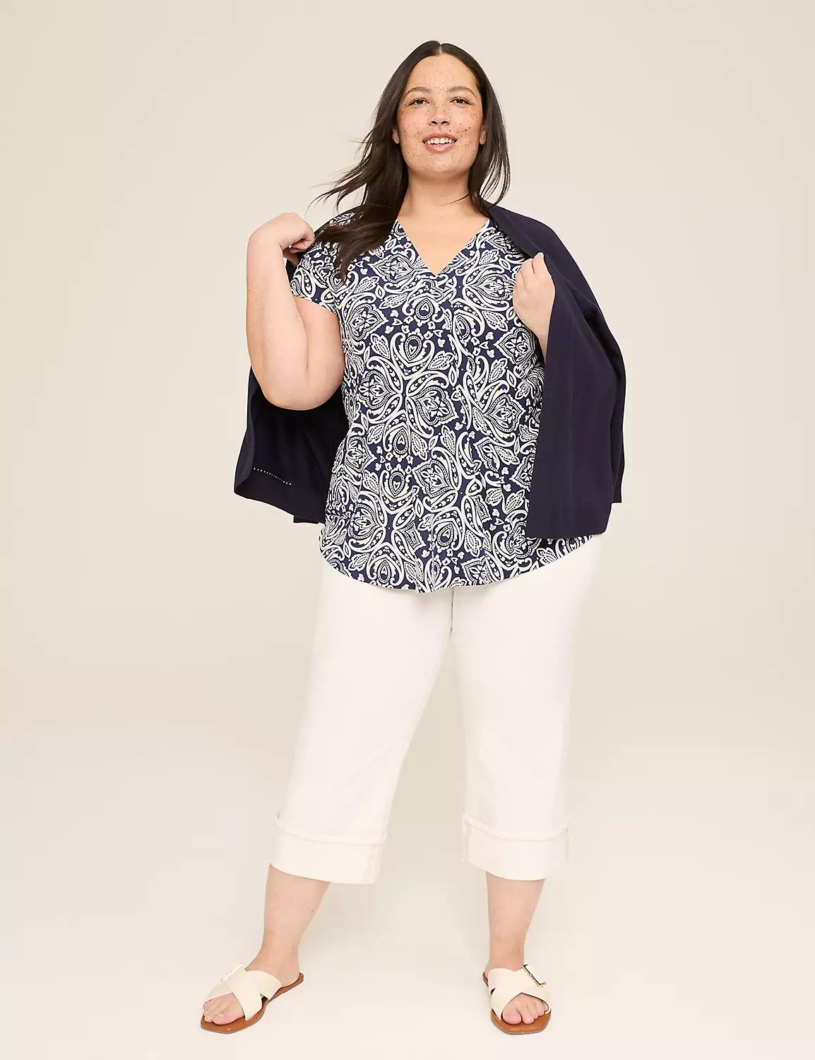 Cap-Sleeve Pleat-Front Top Product Image