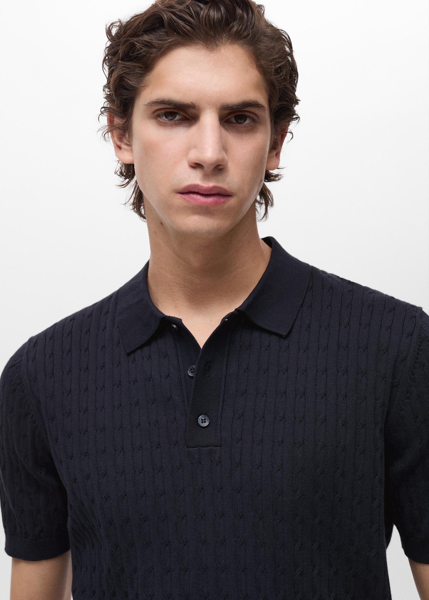 100% cotton braided knitted polo shirt - Men | MANGO USA Product Image