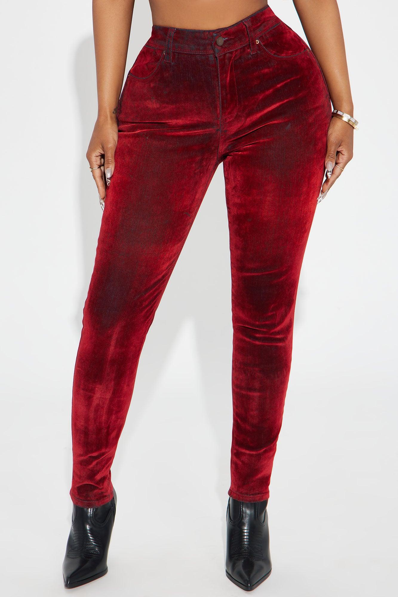 Feeling Fine Flocked Stretch Skinny Jeans - Red Product Image