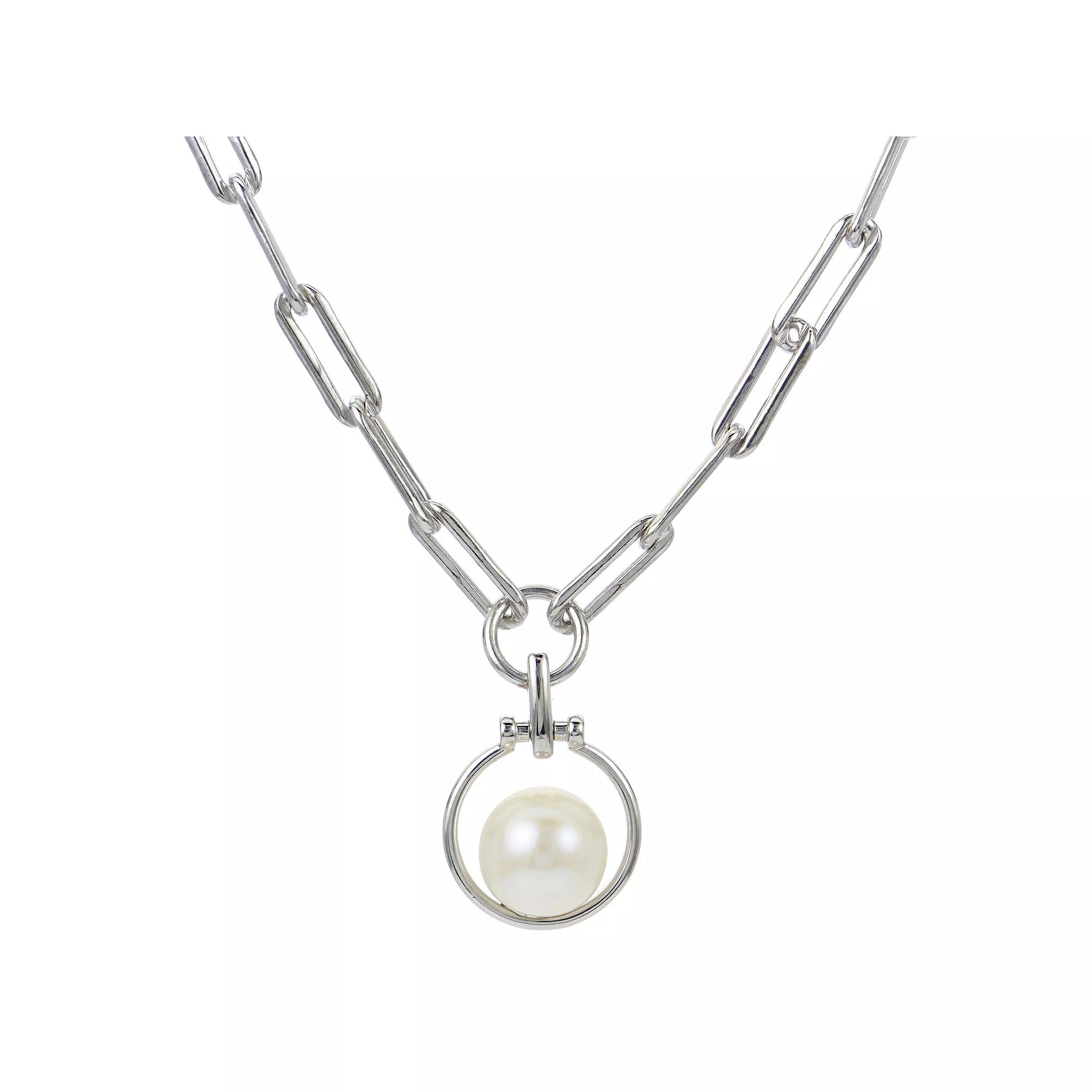 PearLustre by Imperial Sterling Silver Freshwater Cultured Pearl Paper Clip Link Necklace, Womens Product Image