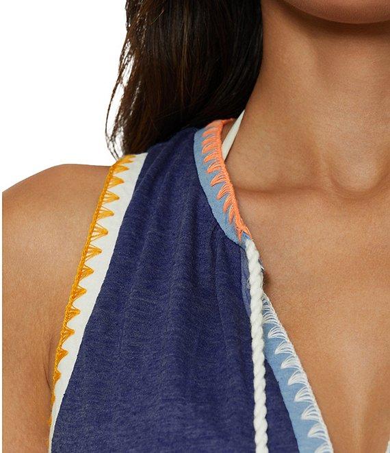 Lucky Brand Lagos Color Block Split V Neck Flutter Hem Swim Cover-Up Dress Product Image