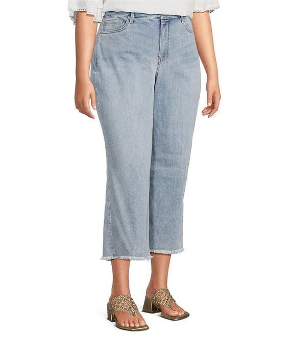 NYDJ Plus Size Coco Stretch Denim Wide Leg Frayed Hem Cropped Jeans Product Image