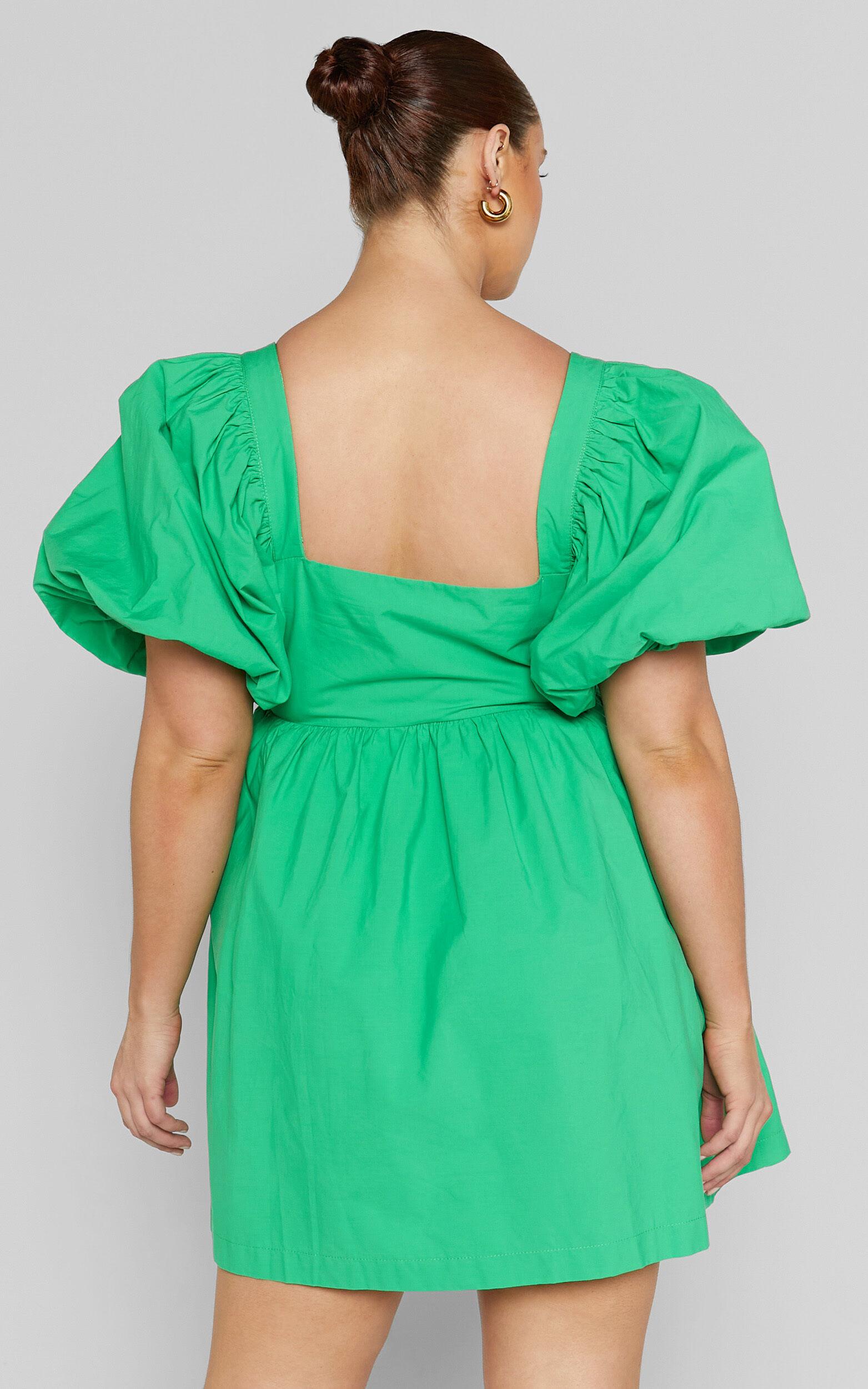 Vashti Mini Dress - Puff Sleeve Sweetheart Dress in Green Product Image