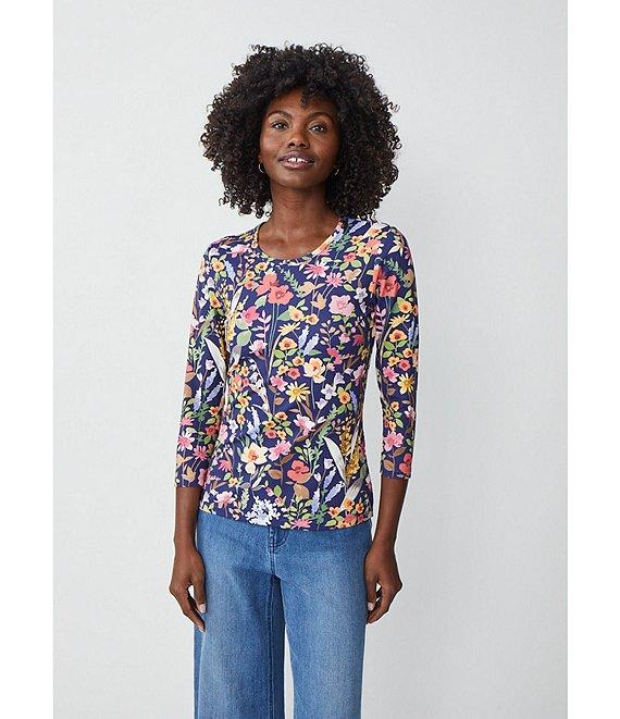 J.McLaughlin Signature Catalina Cloth Floral Print Round Neck 3/4 Sleeve Top Product Image