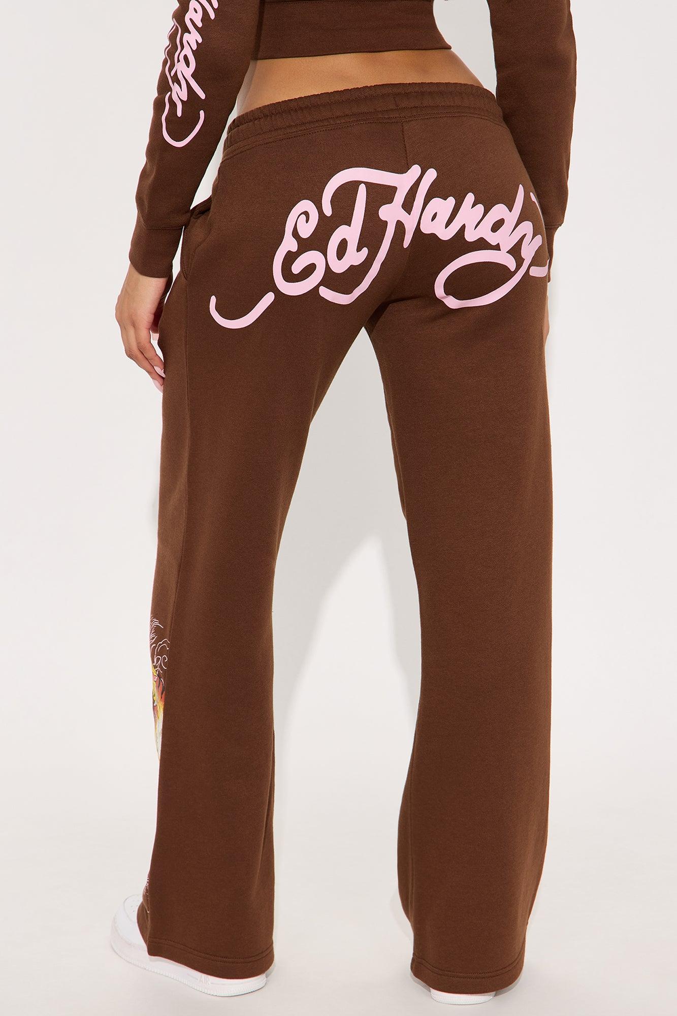 Ed Hardy Tiger Peak Wide Leg Pant - Brown Female Product Image