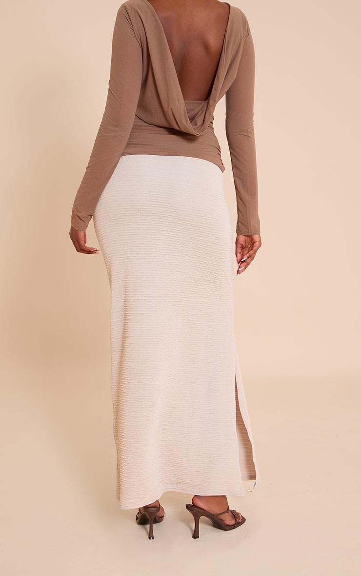 Beige Textured Jersey Mid Rise Maxi Skirt Product Image