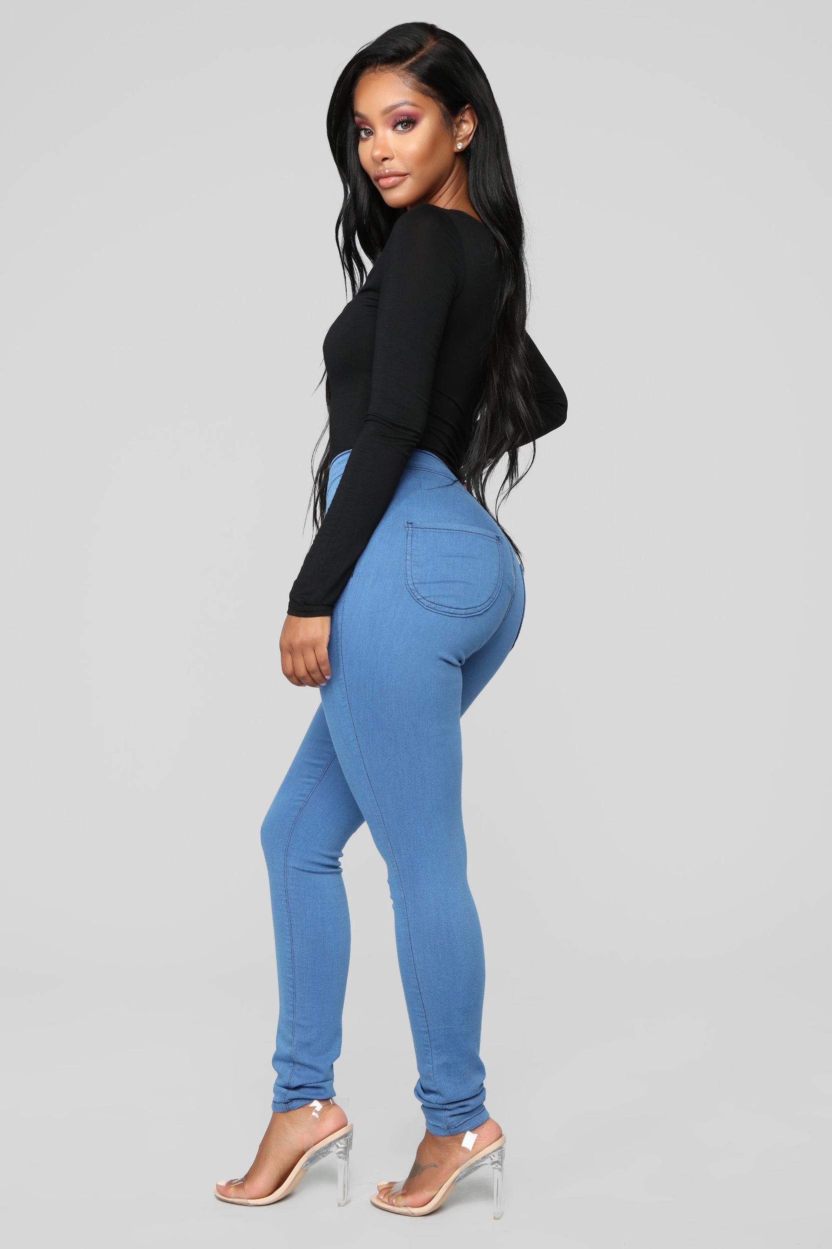 Super High Waist Denim Skinnies - Medium Blue Product Image