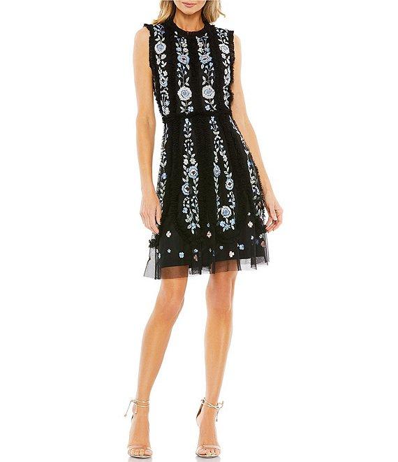 Mac Duggal Floral Beaded Crew Neck Sleeveless Dress Product Image