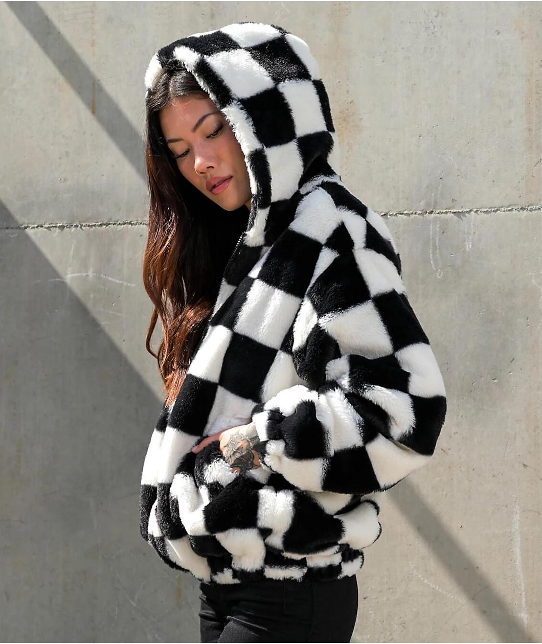Angel Kiss Checkered Black & White Jacket Product Image