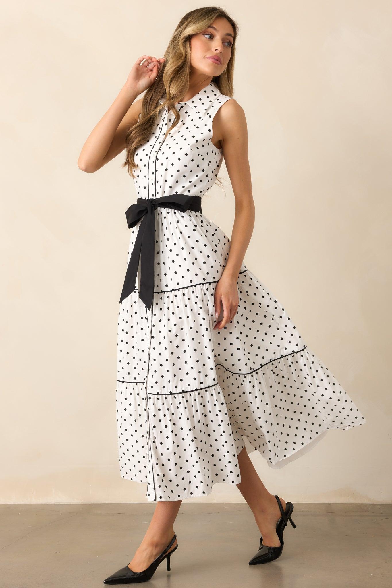 Where We Left Off White Cotton Polka Dot Maxi Shirt Dress Product Image