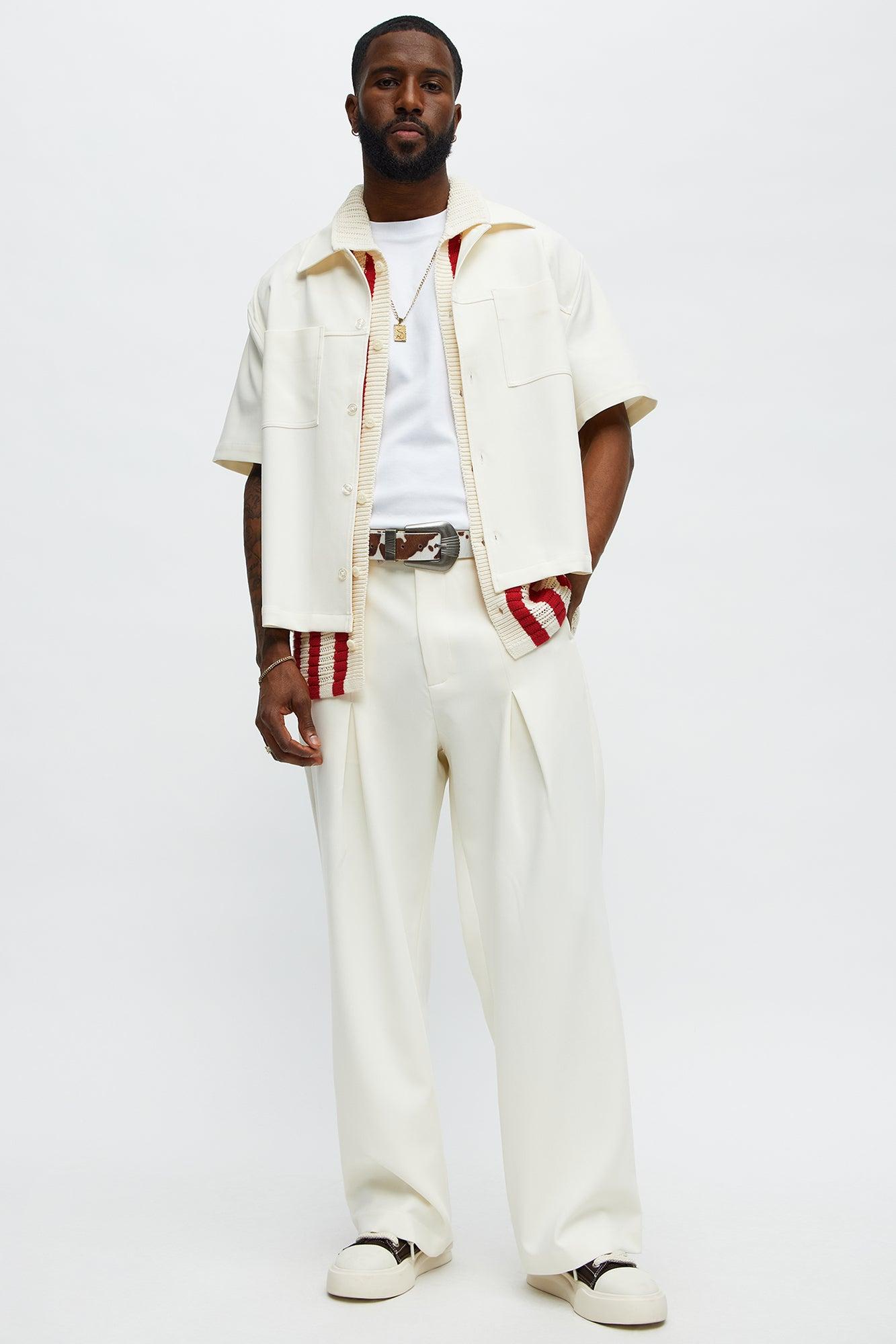 Cropped Ronan Weekender Button Up Shirt - Cream Male Product Image