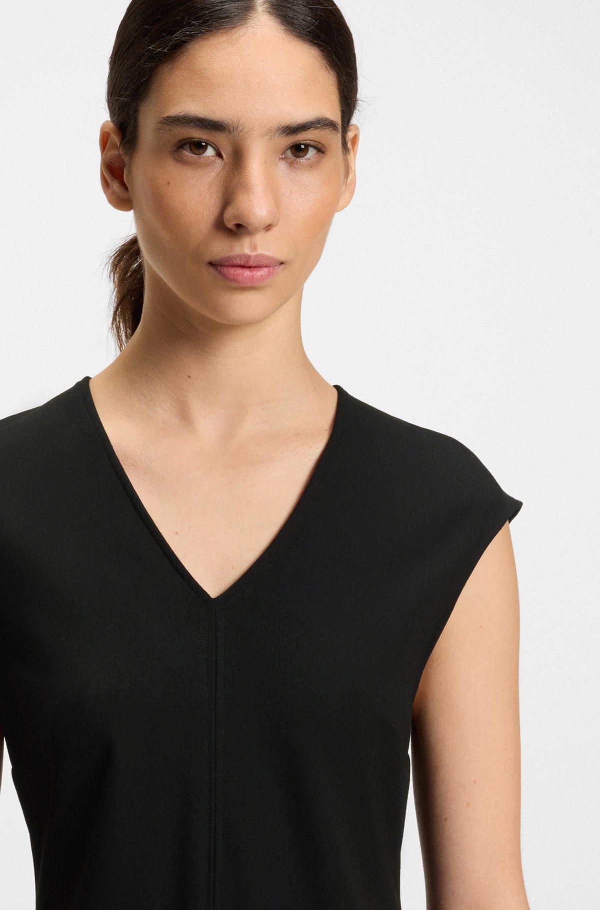 BOSS - A-line dress in stretch fabric with stitched cutlines - Black Product Image
