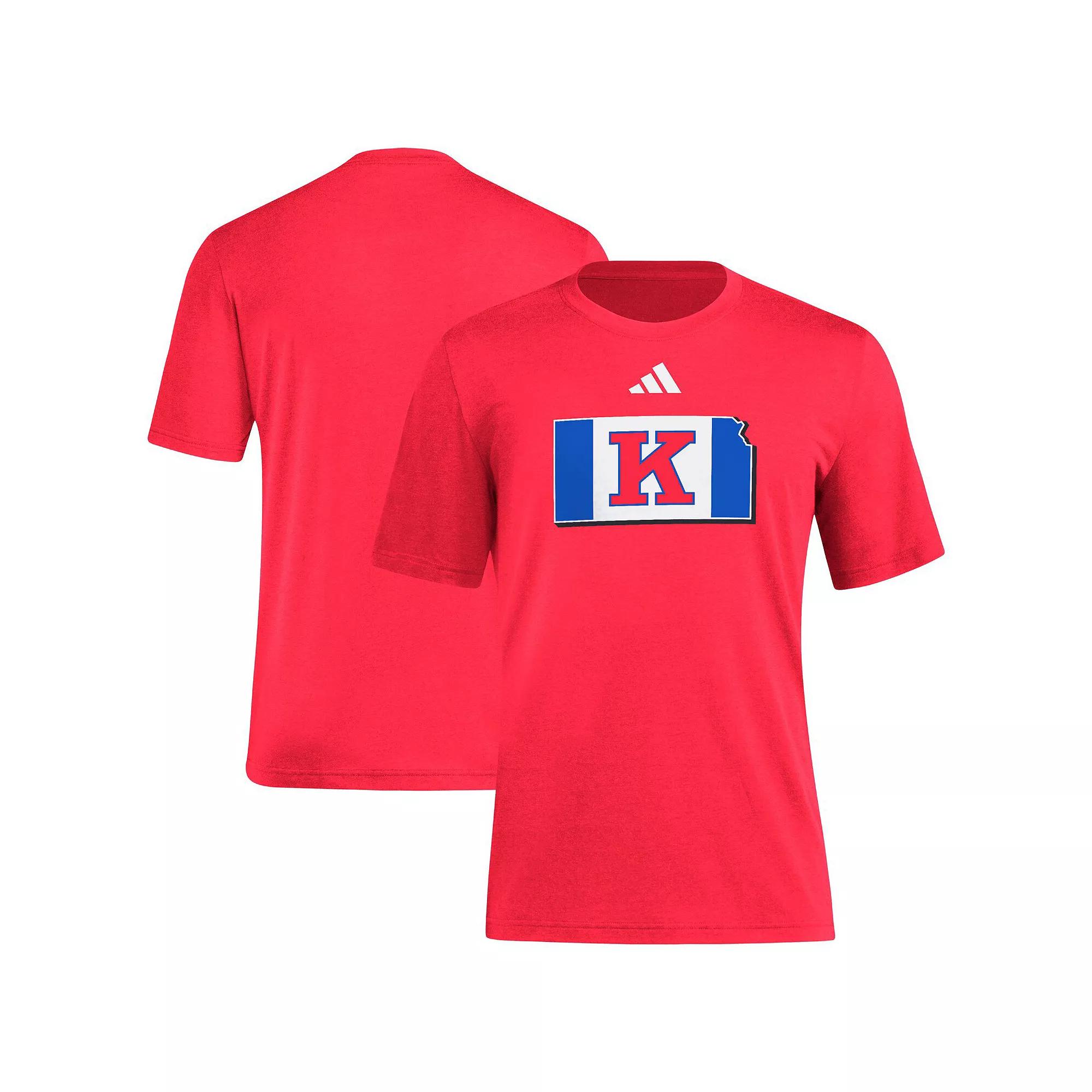Men's adidas Red Kansas Jayhawks Basketball State Outline Tri-Blend T-Shirt,  Product Image