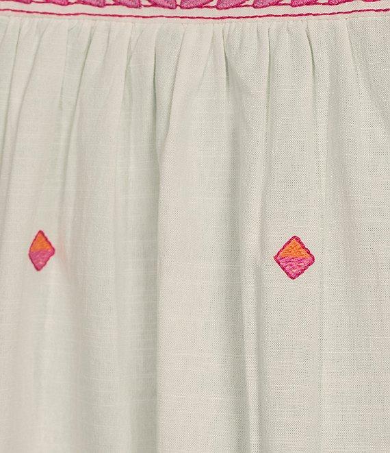 Calessa Embroidered Round Neck Ruffled Cap Sleeve Tunic Product Image