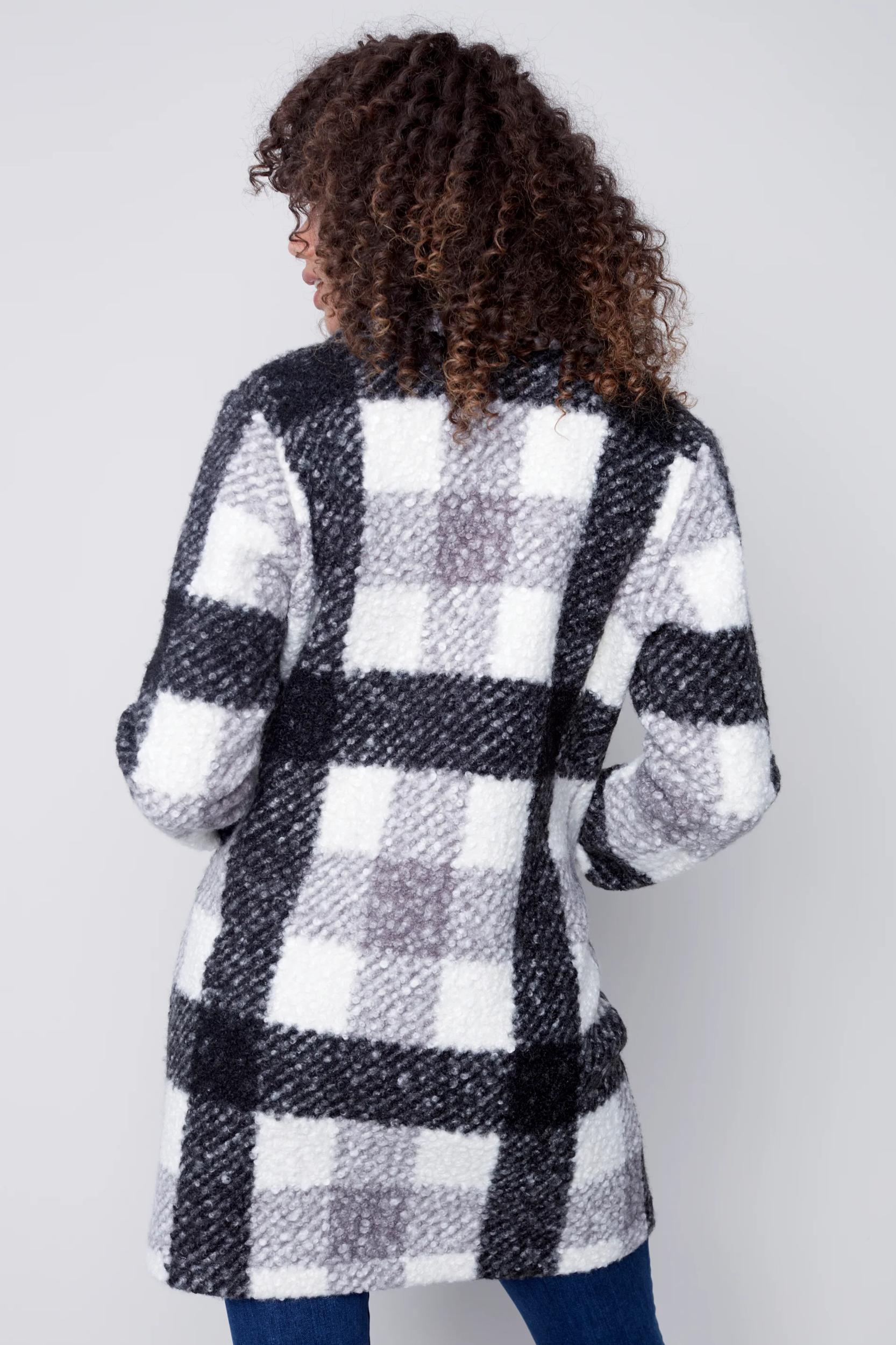 Black & Cream Plaid Boucle Coat Product Image