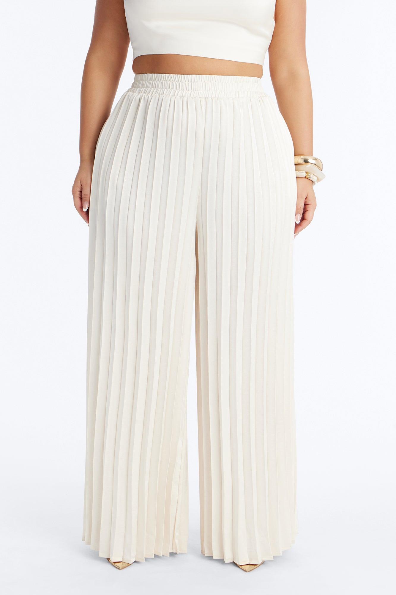 Let's Go Babe Satin Wide Leg Pant 32 - Ivory Female Product Image