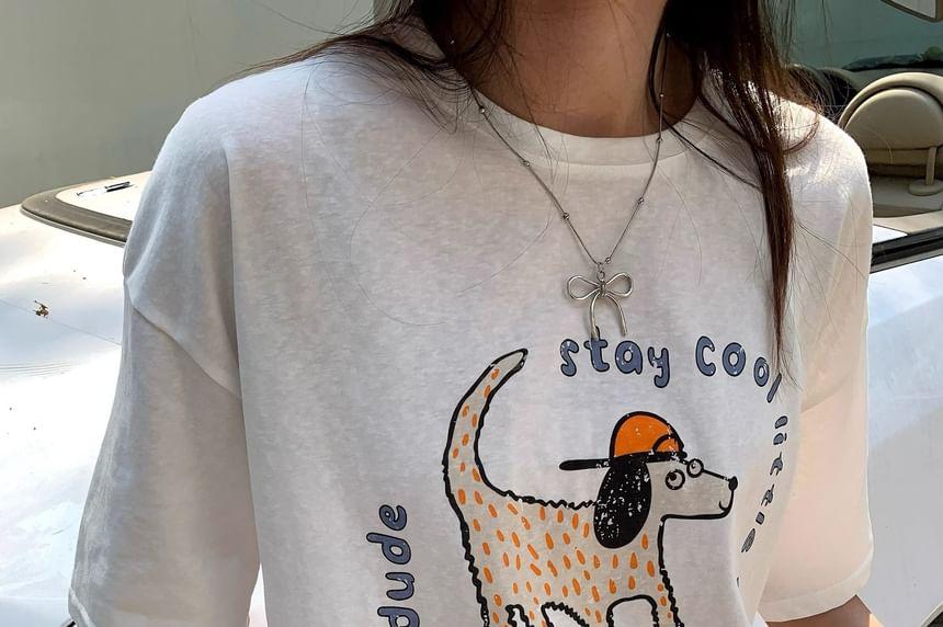 Short-Sleeve Crew Neck Dog Print T-Shirt Product Image