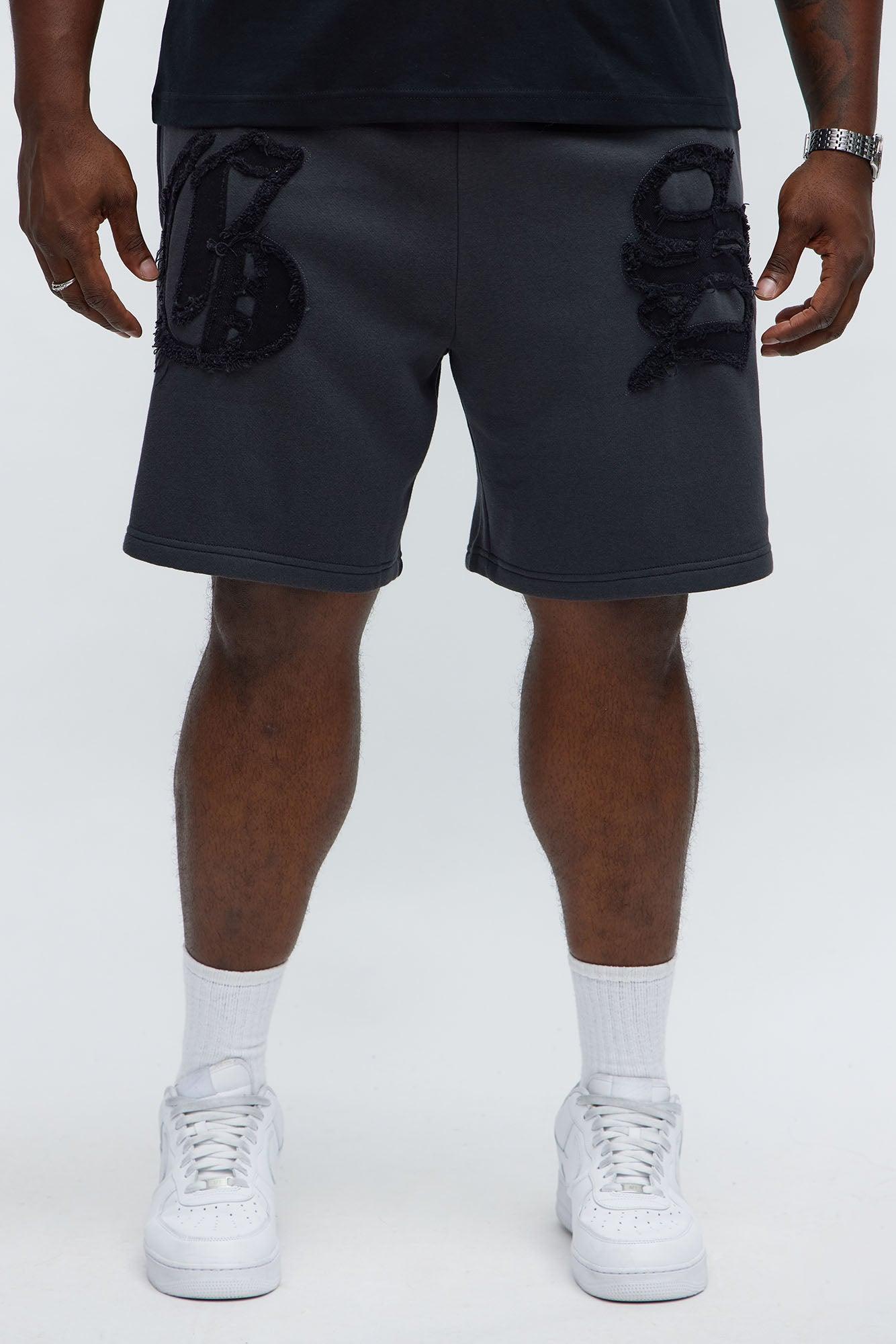 Tyson Relaxed Frayed Patch Sweatshorts - Charcoal Male Product Image