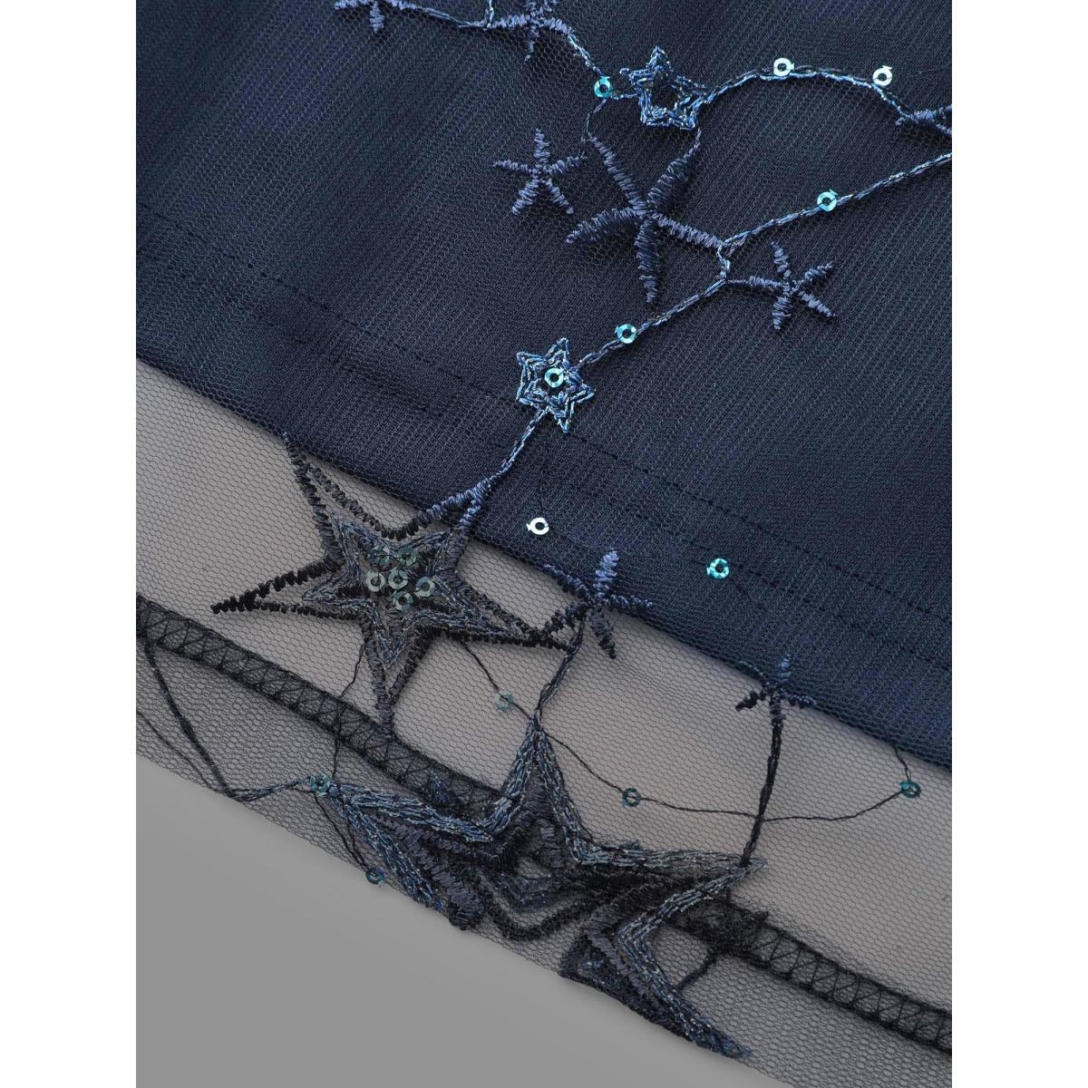 Plus Size Velvet Star Mesh Surplice Neckline Midi Dress DarkBlue Women Cocktail Texture Party Curvy Bloomchic 22-24/3X Product Image