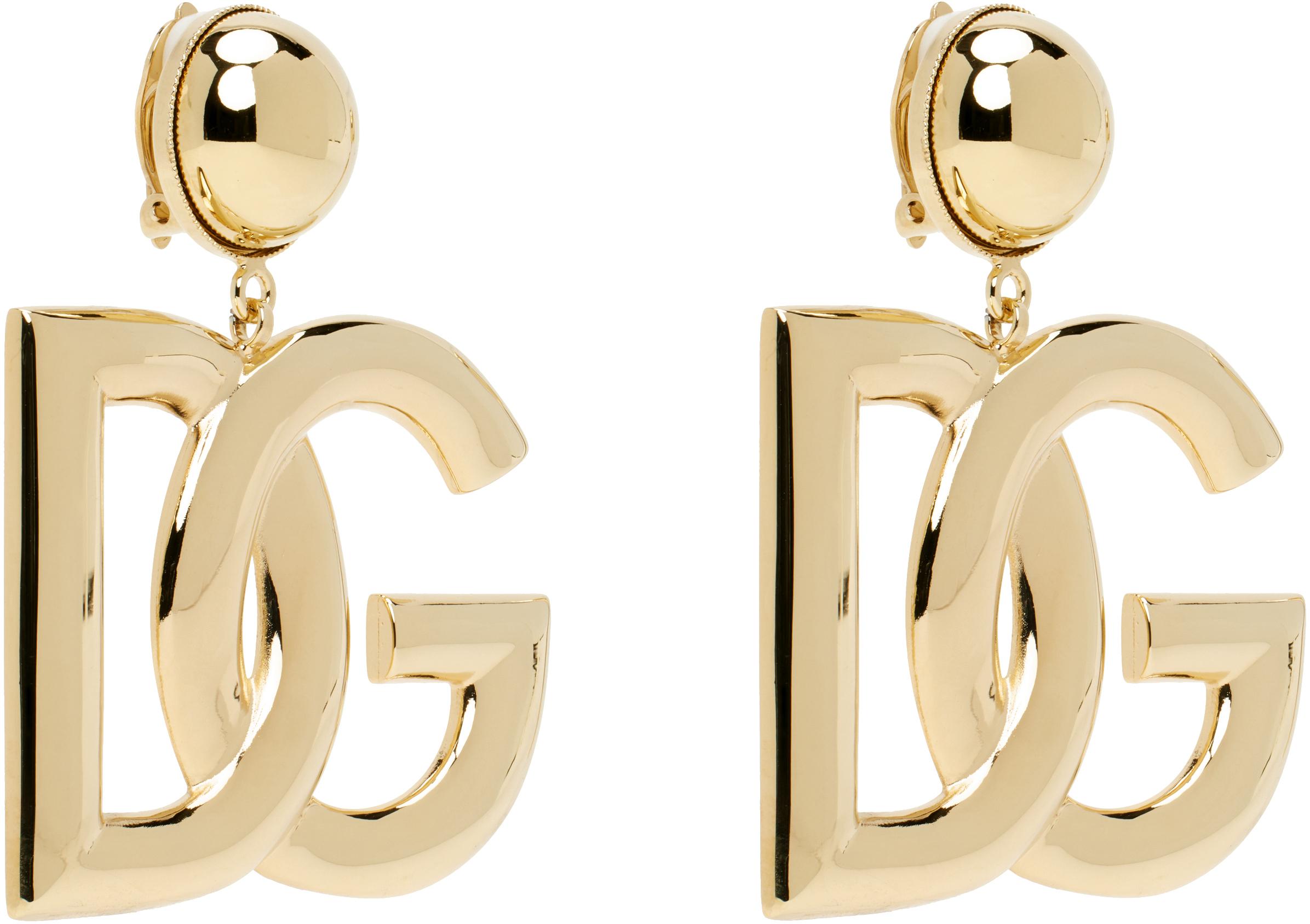 DOLCE & GABBANA Gold-tone Clip-on Earrings With Dg Interlocking Logo In Brass Woman In Grey Product Image