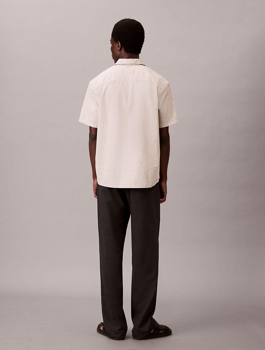 Grid Print Relaxed Button-Down Shirt  Product Image