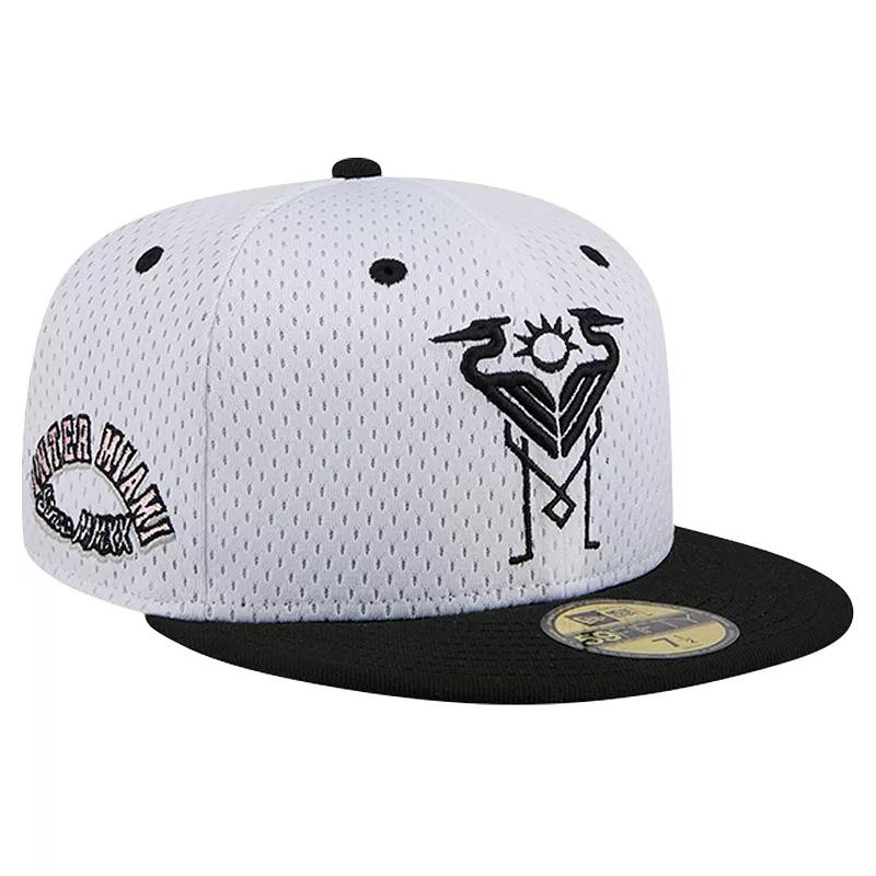 Men's New Era Gray Inter Miami CF Throwback Mesh 59FIFTY Fitted Hat, Size: 7 5/8, Mls White Product Image