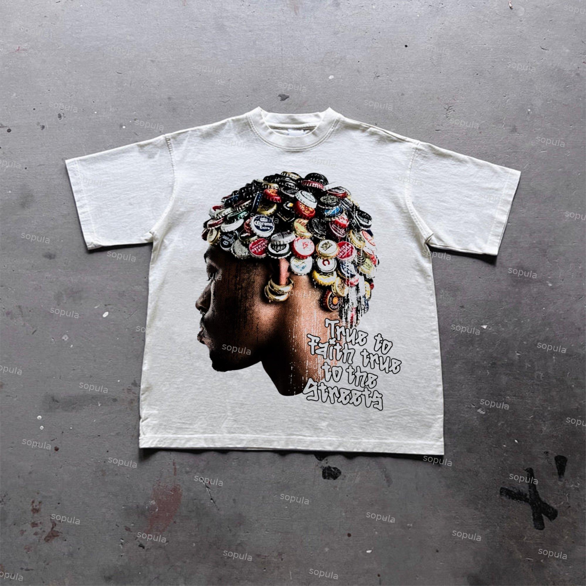 Street Fashion Retro Men's Head Graphic Cotton T-Shirt Product Image