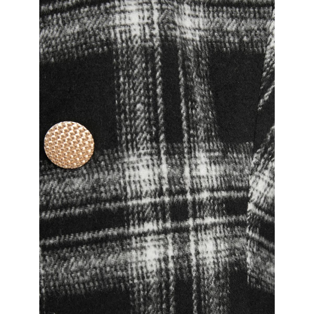 Plus Size Plaid Flap Pocket Button Up Suit Collar Blazer Black Women Dailywear Plaid Button Sleeve Long Sleeve Suit Collar 26/4X Pocket Casual Blazers BloomChic Product Image