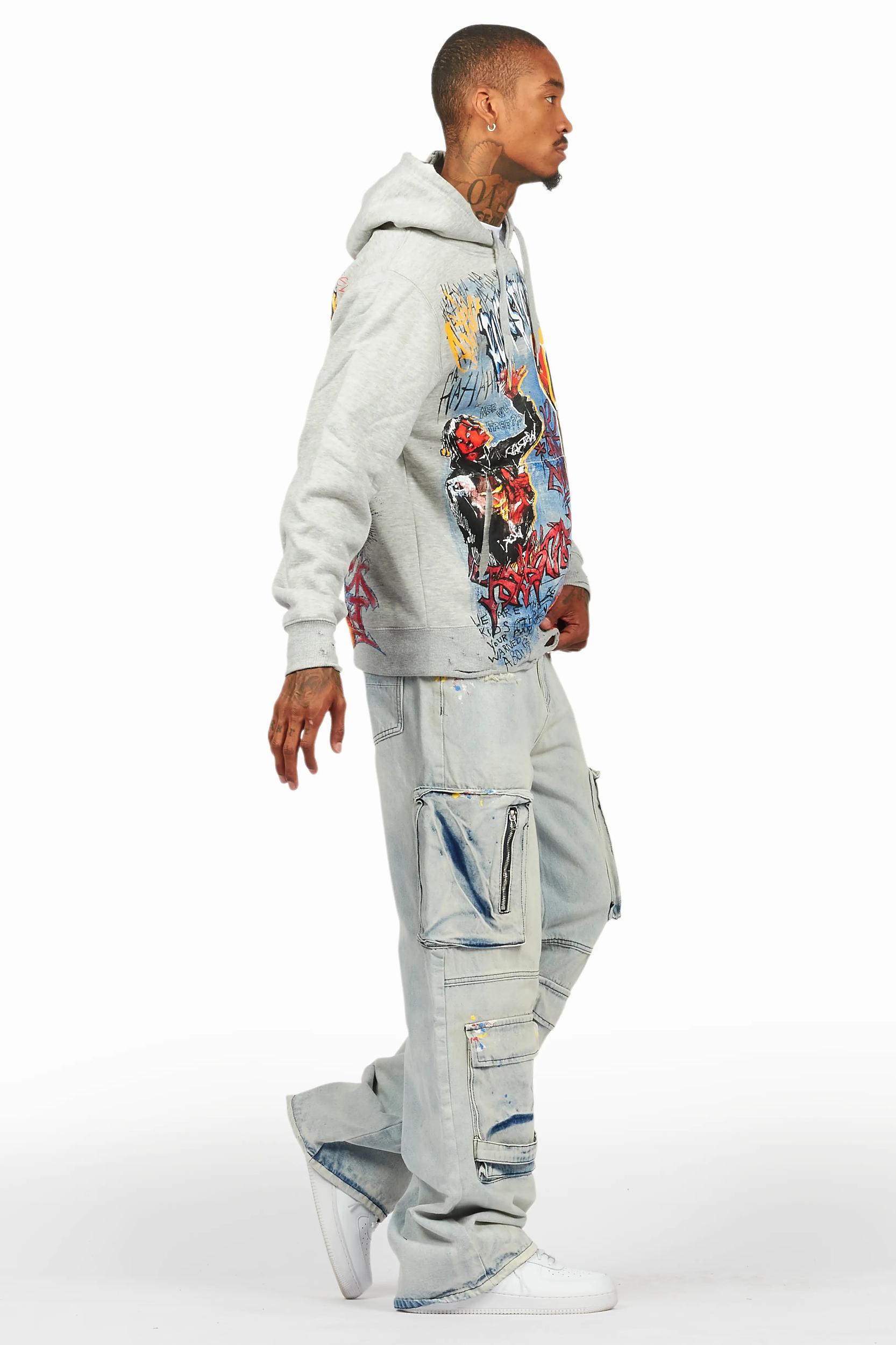 Yooz Grey/Blue Hoodie/Baggy Fit Jean Bundle Male Product Image