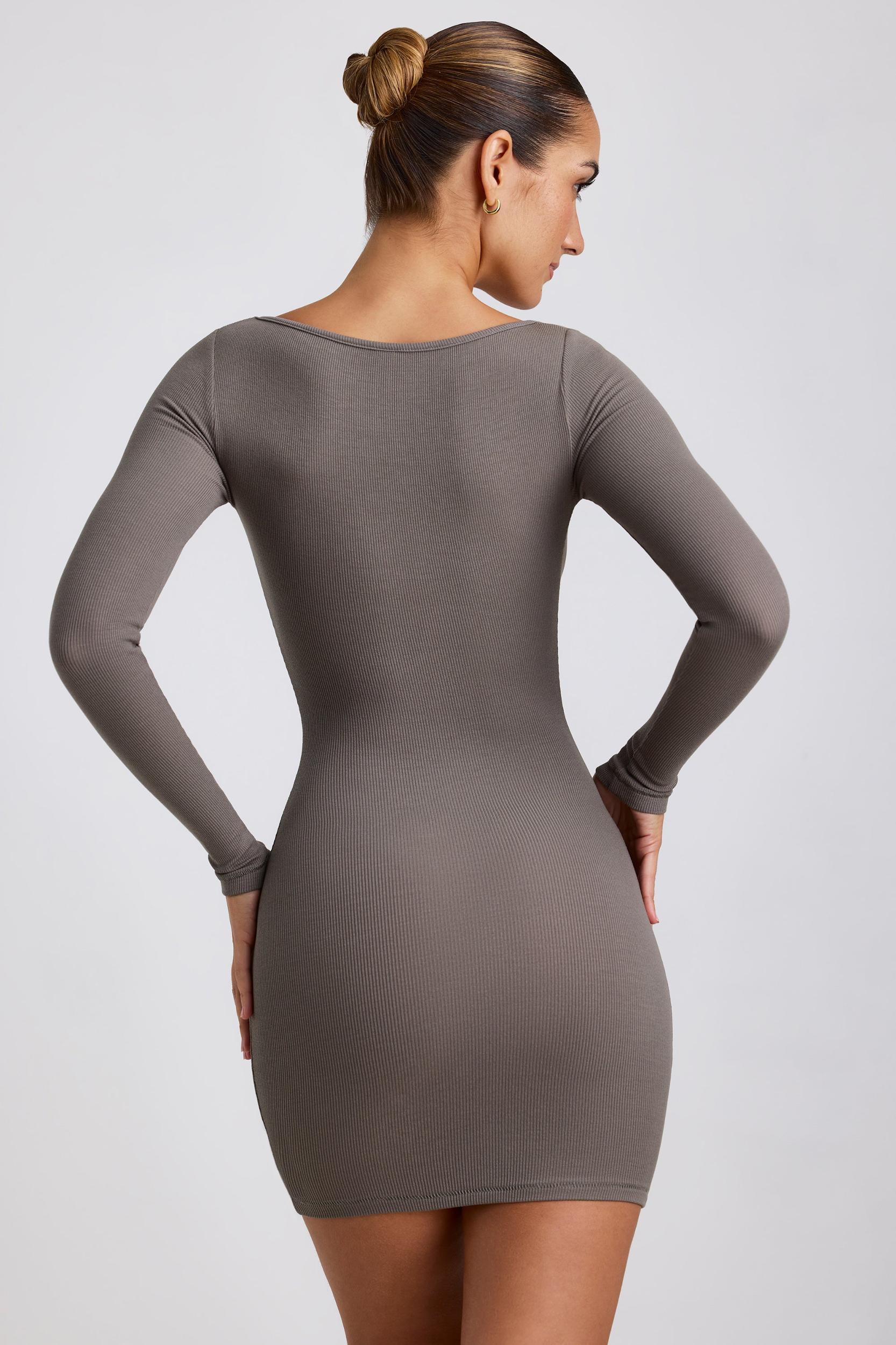 Ribbed Modal Long Sleeve Mini Dress in Grey Female Product Image
