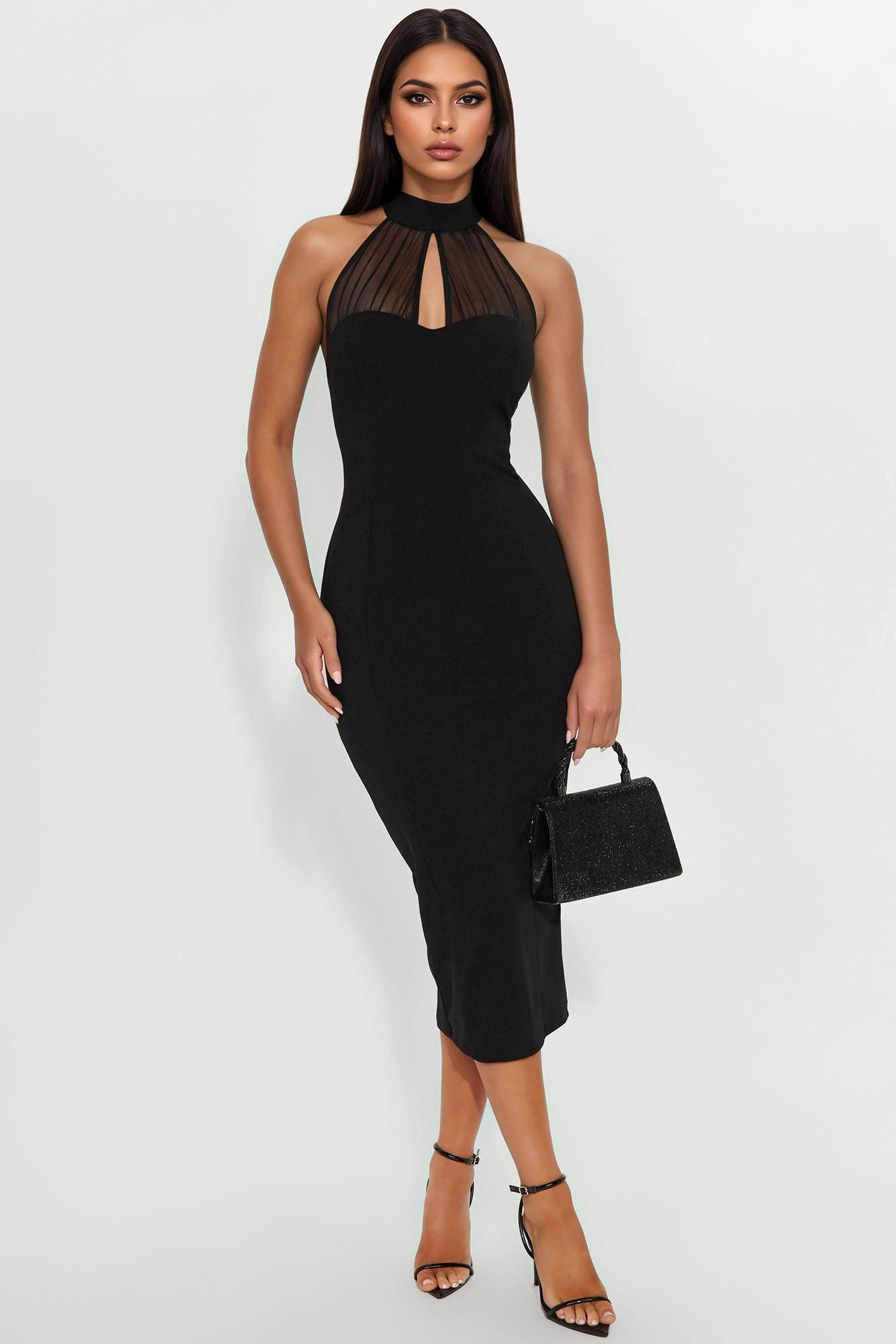 Hayley Sleeveless Mock Neck Midi Dress - Black Product Image