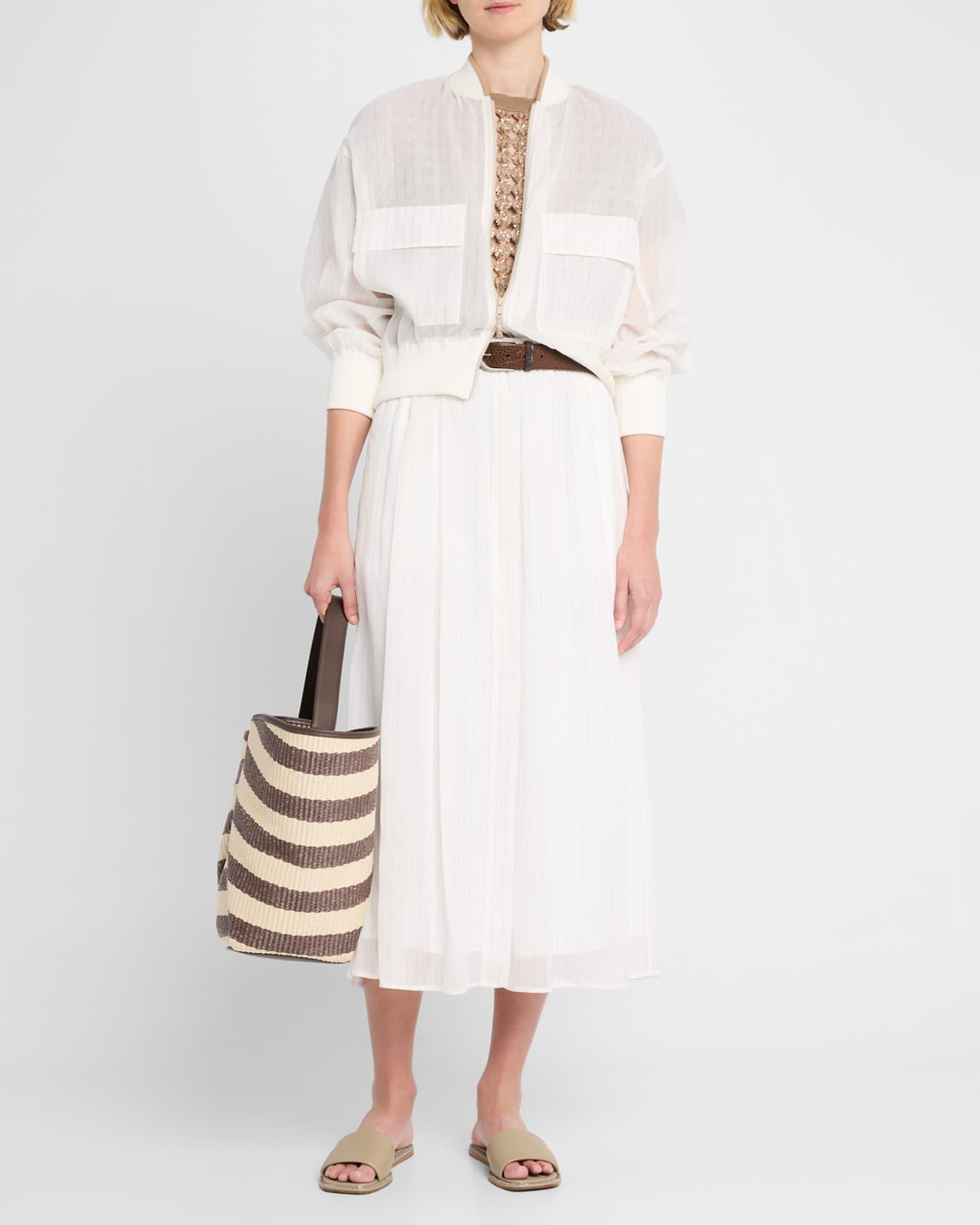 Pinstriped Cotton Gauze Bomber Jacket Product Image