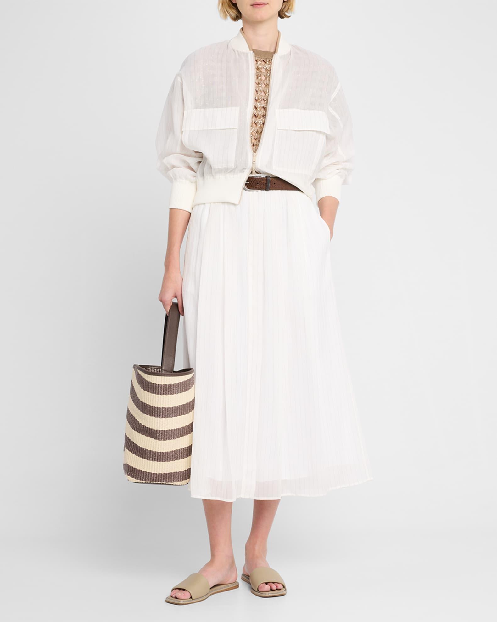 Pinstripe Cotton Gauze Midi Pull-On Skirt Product Image