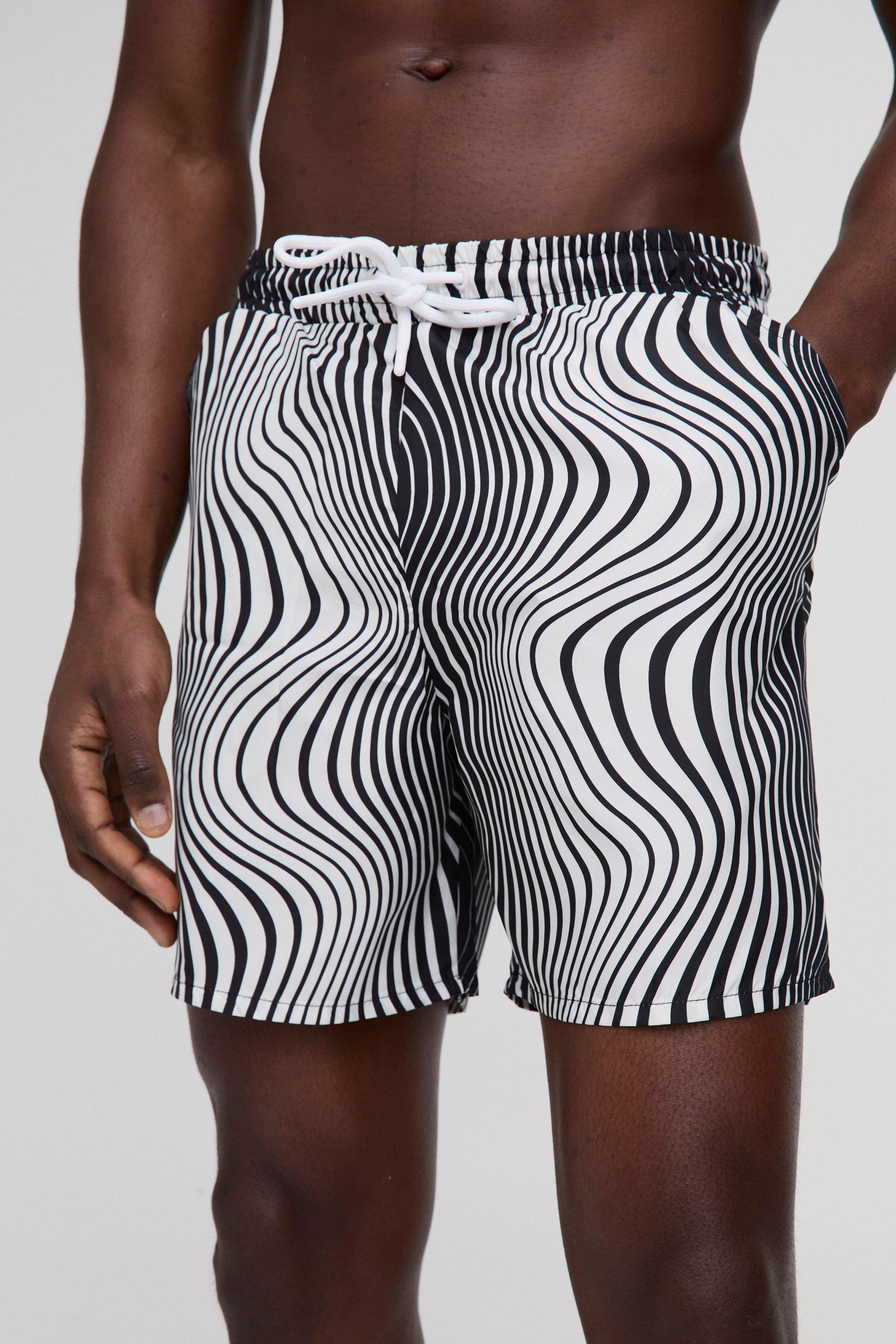 Regular Fit Abstract Stripe Swim | boohooMAN USA Product Image