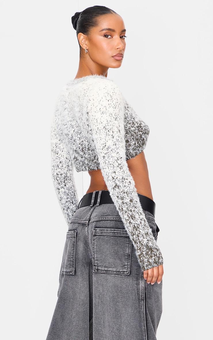 Cream Soft Marl Knit Button Up Cropped Cardigan Product Image