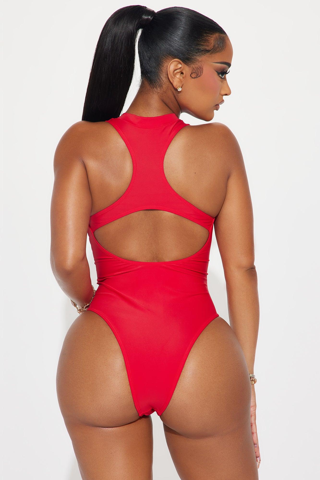 Evelyn Zip Up 1 Piece Swimsuit - Red Product Image