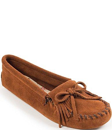 Minnetonka Kilty Softsole Bow Fringe Detail Suede Moccasins Product Image