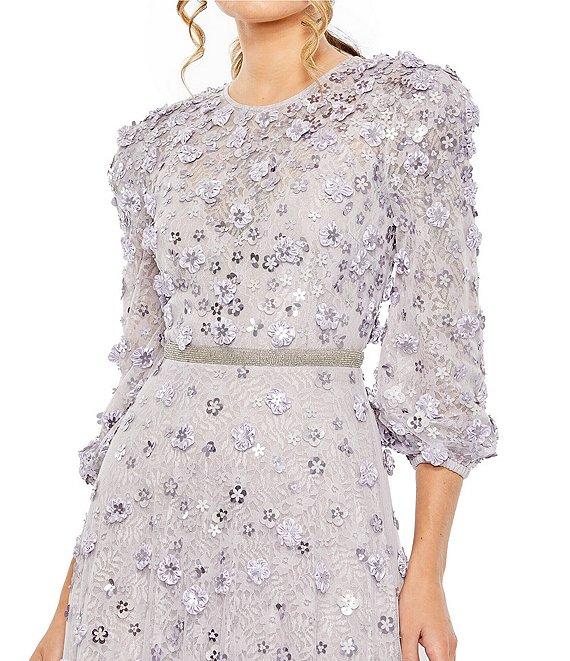 Mac Duggal Sequin Floral Applique Illusion Crew Neck 3/4 Sleeve Gown Product Image