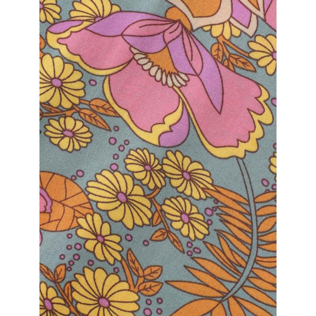 Plus Size Stone Boho Print Guipure Lace Ruffles Blouse Women Boho Elbow-length sleeve V-neck Vacation Blouses BloomChic 28/5X Product Image