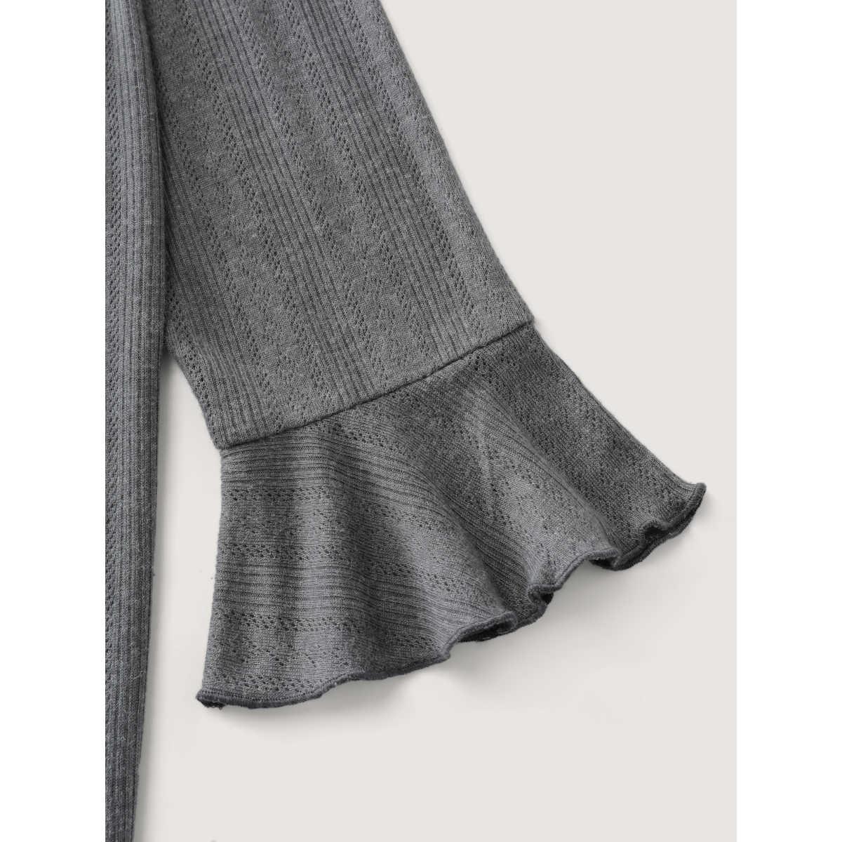 Plus Size Scalloped Trim High Neck Fitted T-Shirt DarkGray Women Timeless Mock Neck Elegant T-shirts BloomChic 12/L Product Image