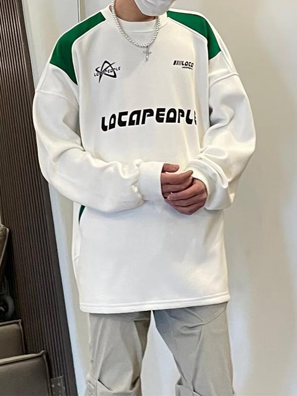 Men's Street Letter Print Splice Sweatshirt Product Image