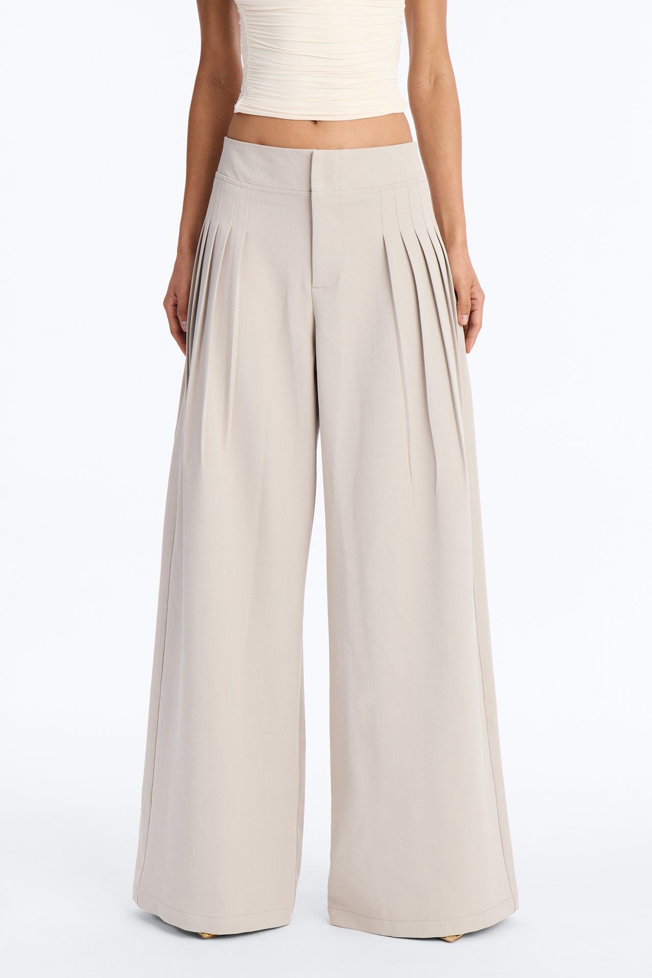 Adele Pleated Wide Leg Trouser Pant 33″ - Stone Female Product Image