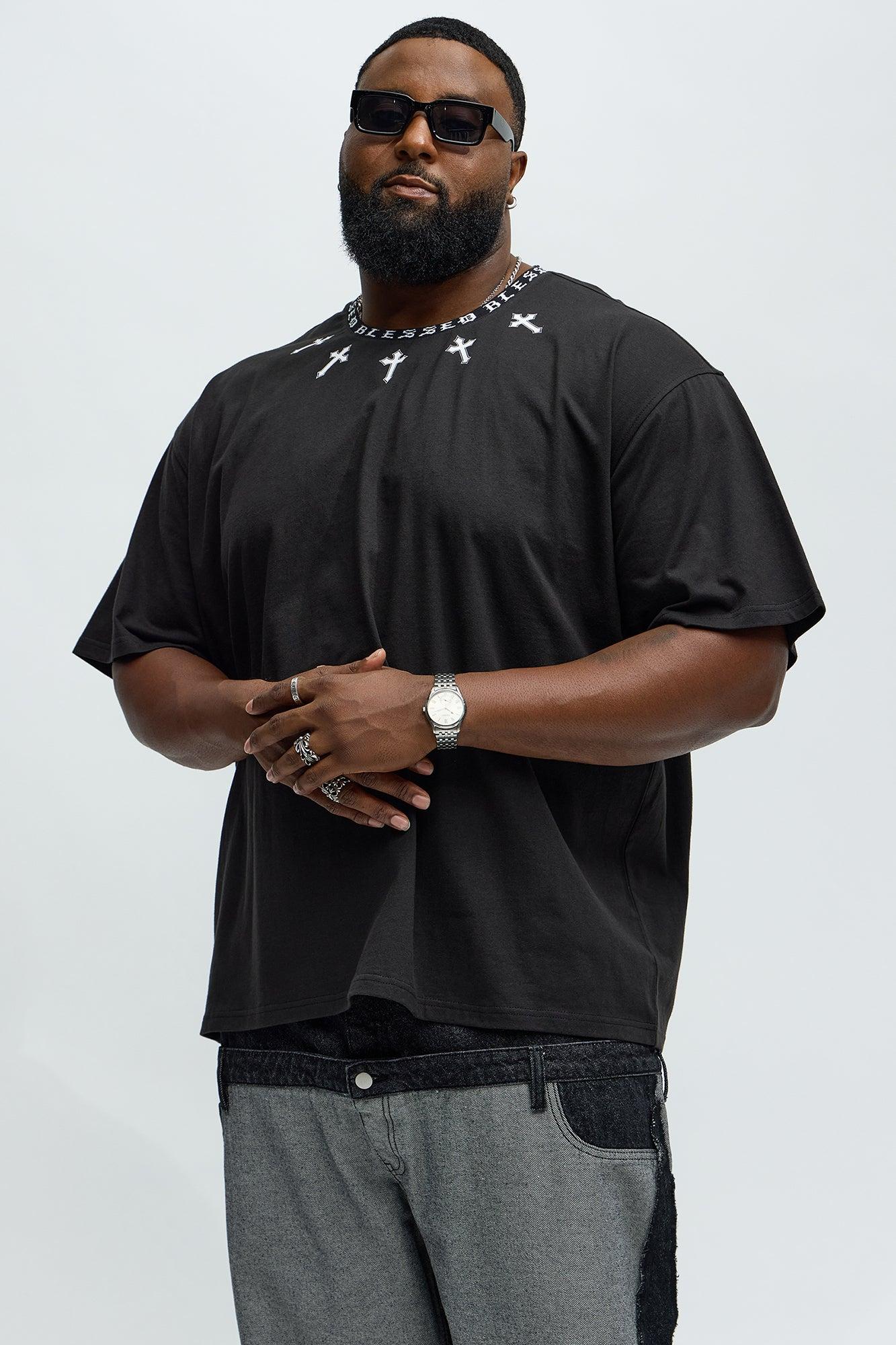 Short Sleeve Blessed Graphic Collar Tee - Black Product Image