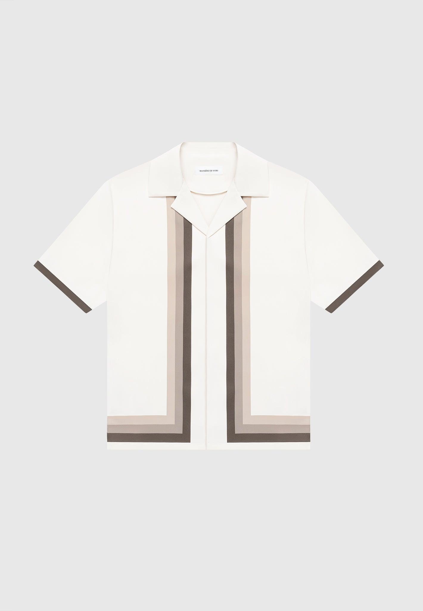Nathan - Ombré Border Revere Shirt - Cream/Brown Male Product Image